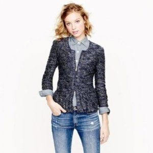 J. Crew Navy Tweed Zip Up Blazer Polished Chic Layering Jacket Size Small